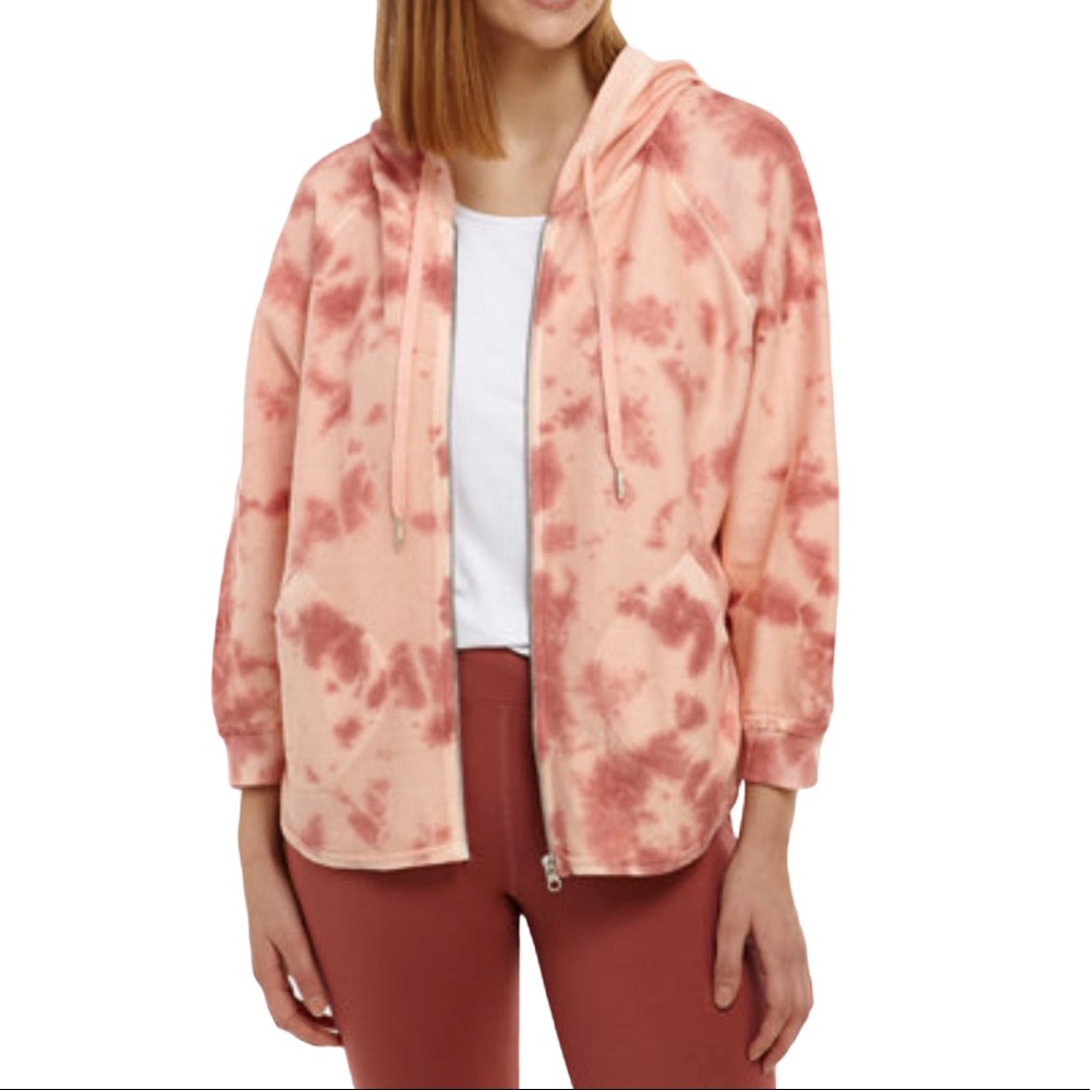New Directions Front Zip Hooded Tie Dye Jacket Peach Size Small